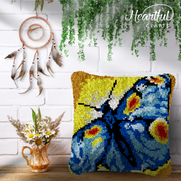 Azure Butterfly - Latch Hook Pillow Kit