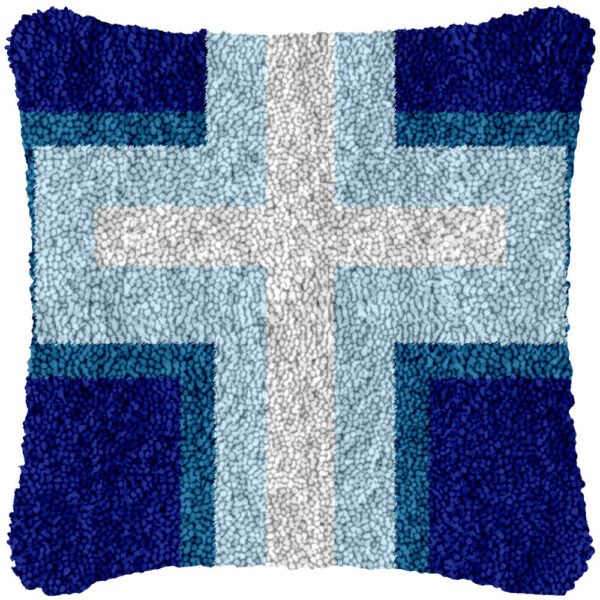 White Blue Cross - Latch Hook Pillow Kit