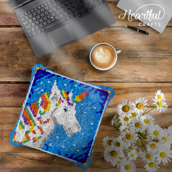 Unicorn Cake - Latch Hook Pillow Kit