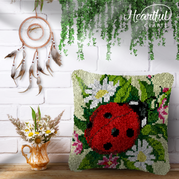 Ladybug and Flowers - Latch Hook Pillow Kit