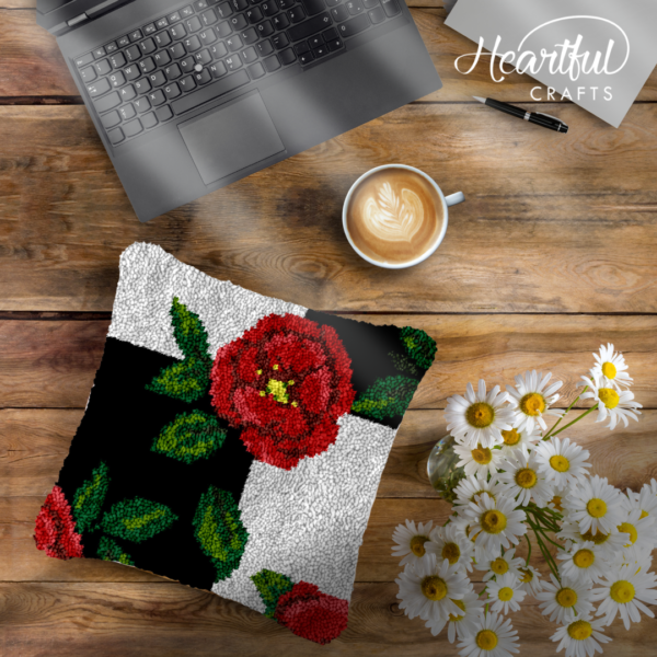 Black White and Red - Latch Hook Pillow Kit