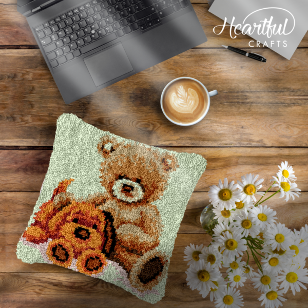 Teddy and Pup - Latch Hook Pillow Kit