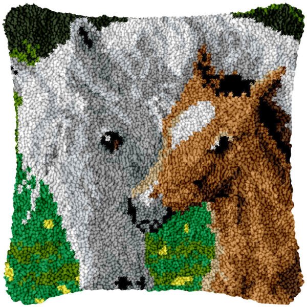 White Mare and Foal - Latch Hook Pillow Kit