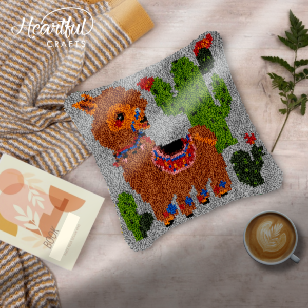 Llama and Cactus - Latch Hook Pillow Kit