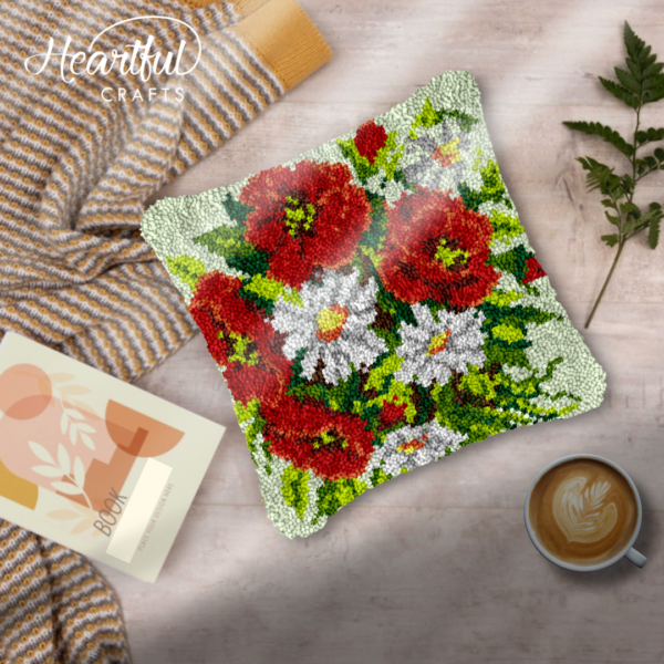 Red White Bouquet - Latch Hook Pillow Kit