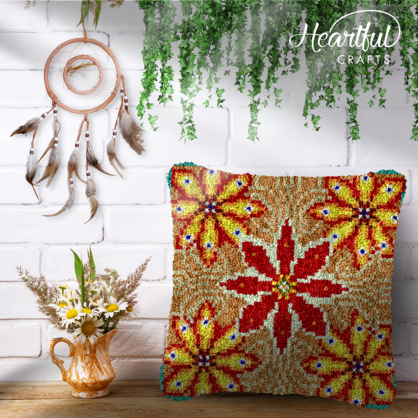 Red Flower Pattern - Latch Hook Pillow Kit