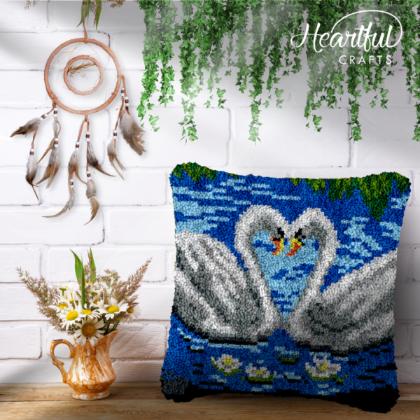 Romantic Swans - Latch Hook Pillow Kit