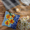 Blue Floral Pattern - Latch Hook Pillow Kit