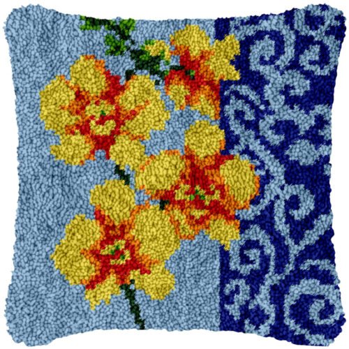 Blue Floral Pattern - Latch Hook Pillow Kit