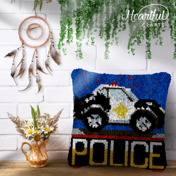 Police Car - Latch Hook Pillow Kit