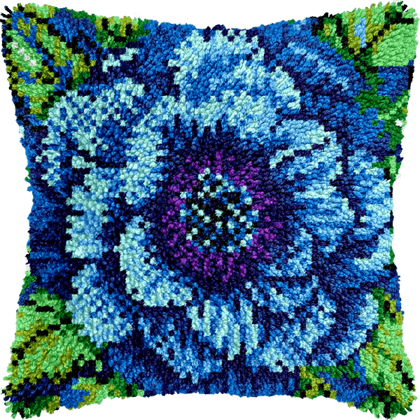 Blue Bloom - Latch Hook Pillowcase Kit
