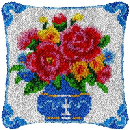 Blue China Bouquet - Latch Hook Pillow Kit