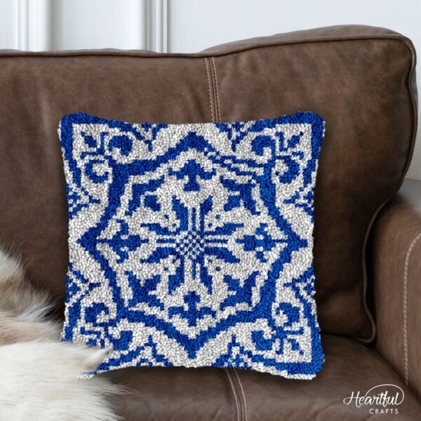 Blue Fractal - Latch Hook Pillow Kit