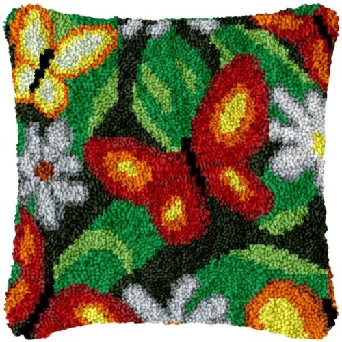 Butterfly and Flowers - Latch Hook Pillow Kit