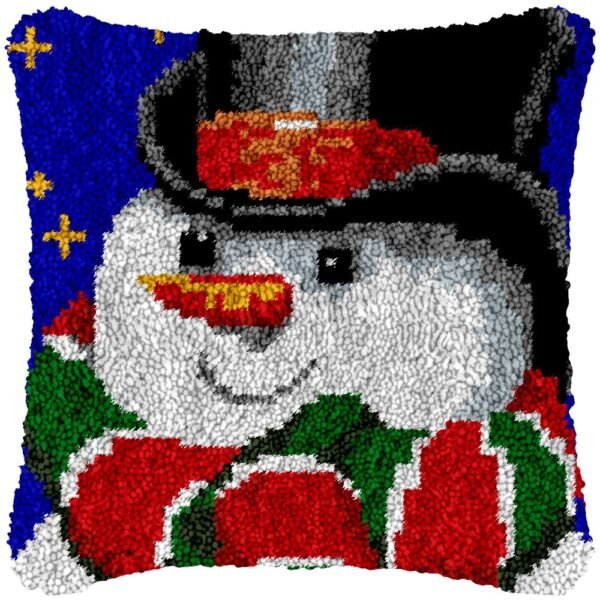 Carrot Nose Snowman - Latch Hook Pillow Kit