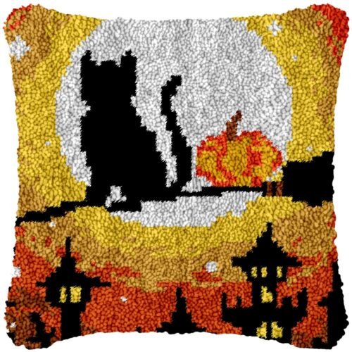 Cat on Broom - Latch Hook Pillow Kit