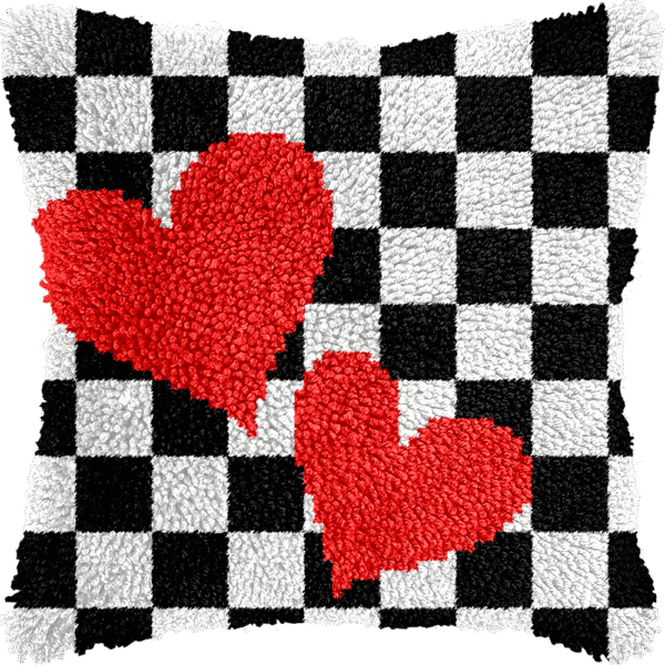 Checkerboard Hearts - Latch Hook Pillowcase Kit