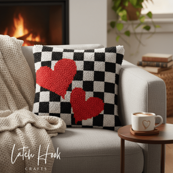 Checkerboard Hearts - Latch Hook Pillowcase Kit