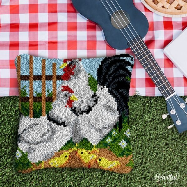 Chicken Family - Latch Hook Pillow Kit
