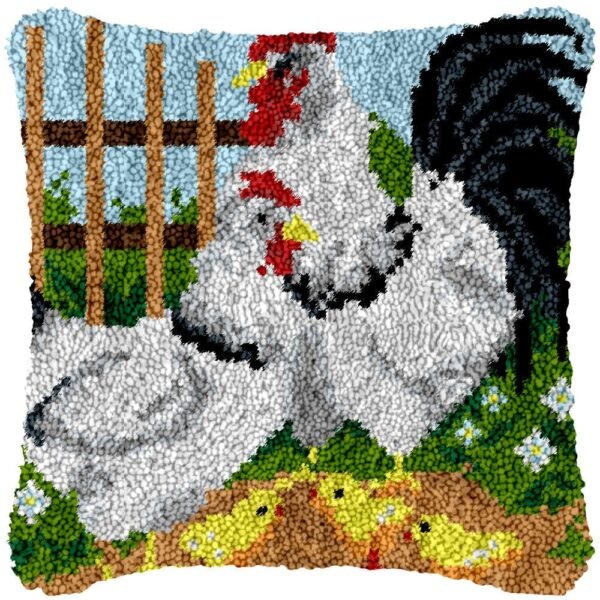 Chicken Family - Latch Hook Pillow Kit