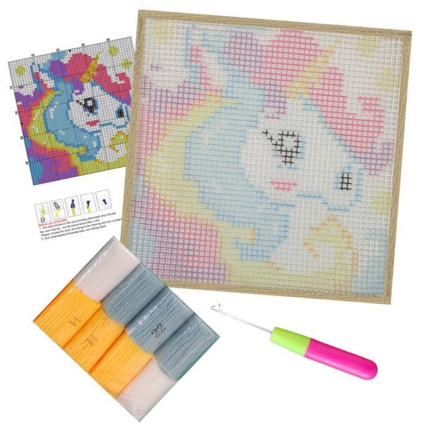 Colorful Unicorn - Latch Hook Kit for Kids