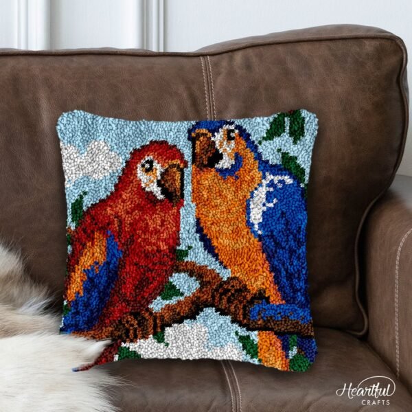 Couple Parrots - Latch Hook Pillow Kit
