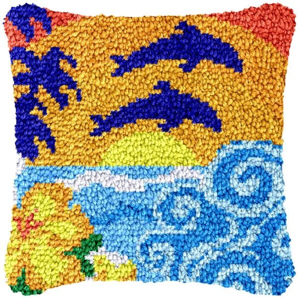 Dolphin and Sea - Latch Hook Pillow Kit