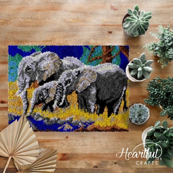 Elephant Family - Latch Hook Rug Kit