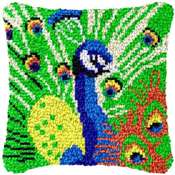 Fabulous Peacock - Latch Hook Pillow Kit