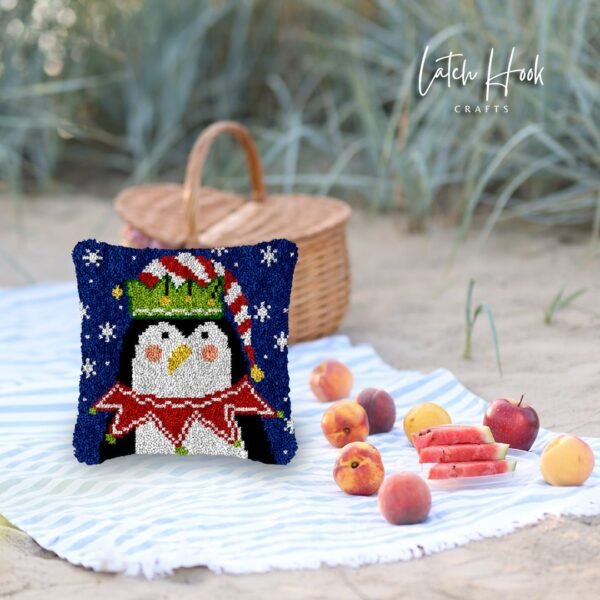 Festive Penguin - Latch Hook Pillow Kit