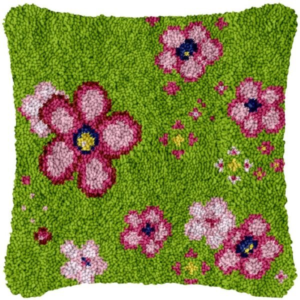 Field of Pink Flowers - Latch Hook Pillow Kit
