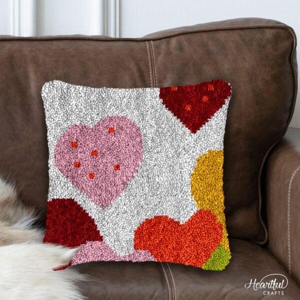 Floating Hearts - Latch Hook Pillow Kit