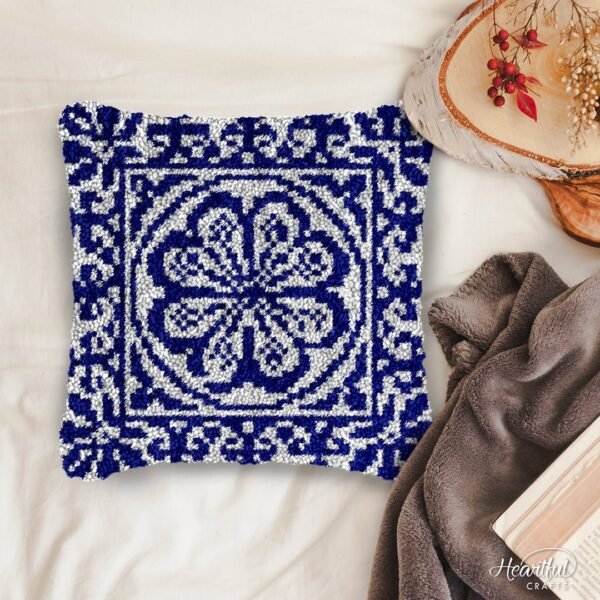 Floral Blue - Latch Hook Pillow Kit