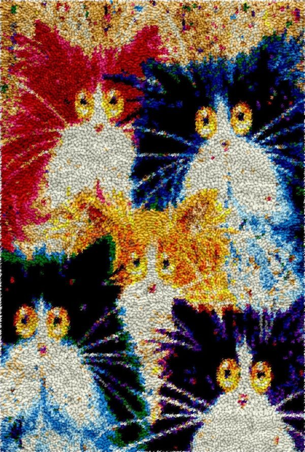 Fluffy Surreal Cats - Latch Hook Rug Kit