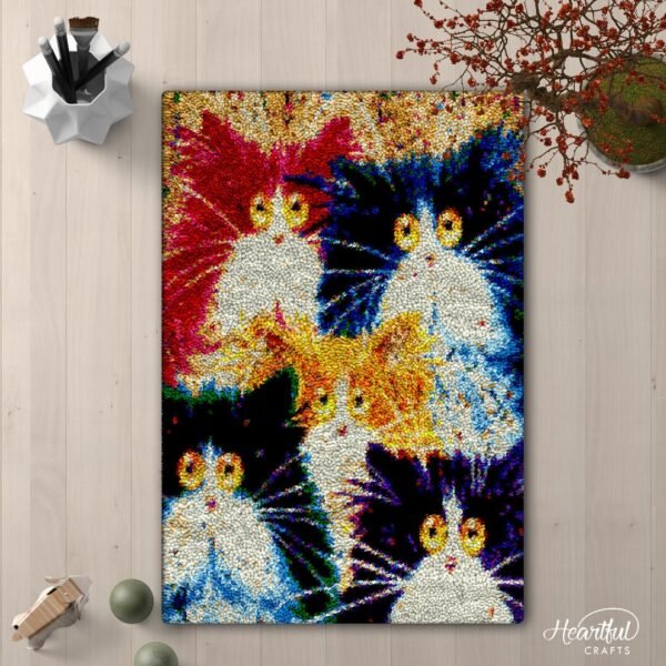 Fluffy Surreal Cats - Latch Hook Rug Kit