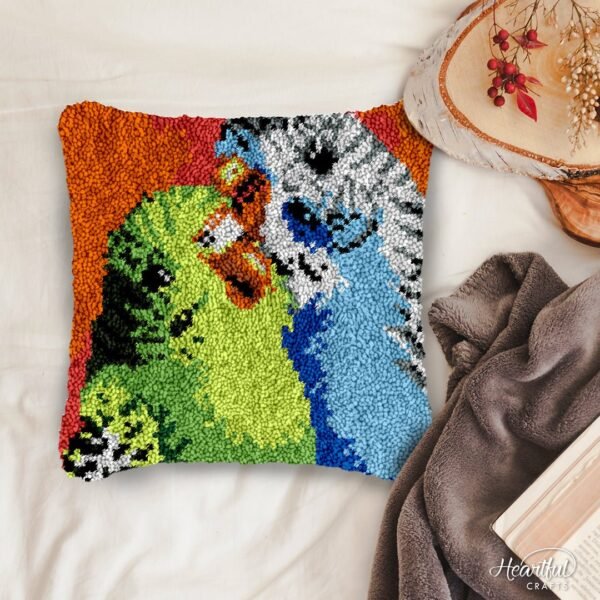 Fuzzy Parrots - Latch Hook Pillow Kit