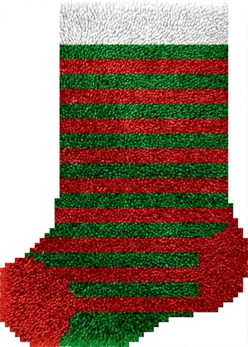 Green and Red Stripes - Latch Hook Stockings Kit
