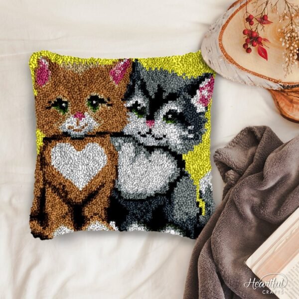 Heartful Kittens - Latch Hook Pillow Kit