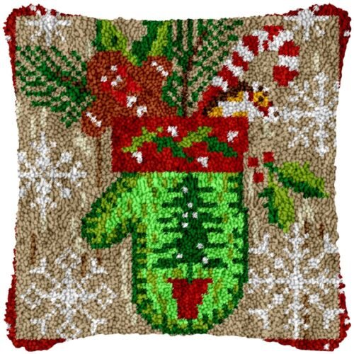 Holiday Mittens - Latch Hook Pillow Kit