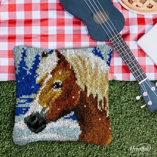 Horse in Snow - Latch Hook Pillow Kit