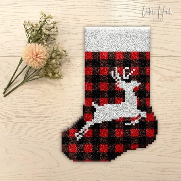 Jumping Reindeer (White) - Latch Hook Stockings Kit