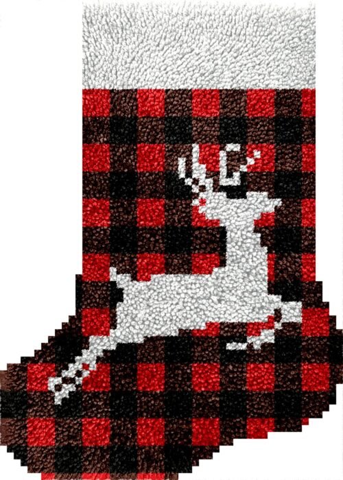 Jumping Reindeer (White) - Latch Hook Stockings Kit