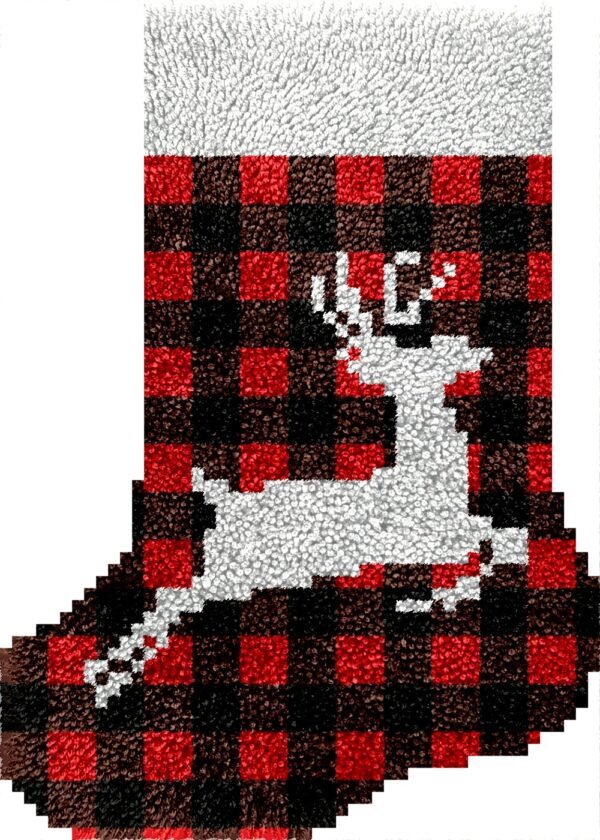 Jumping Reindeer (White) - Latch Hook Stockings Kit