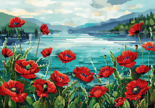 Lakeview Poppies - Latch Hook Rug Kit