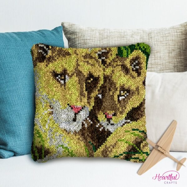 Lioness and Cub - Latch Hook Pillow Kit