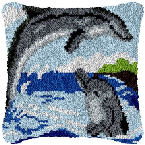 Mom and Baby Dolphin - Latch Hook Pillow Kit