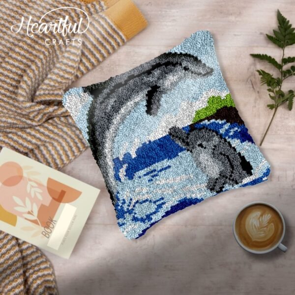Mom and Baby Dolphin - Latch Hook Pillow Kit