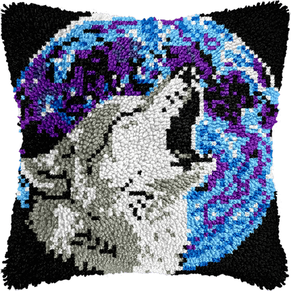 Moonlight Wolf - Latch Hook Pillowcase Kit
