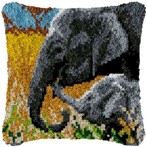 Mother and Child Elephant - Latch Hook Pillow Kit