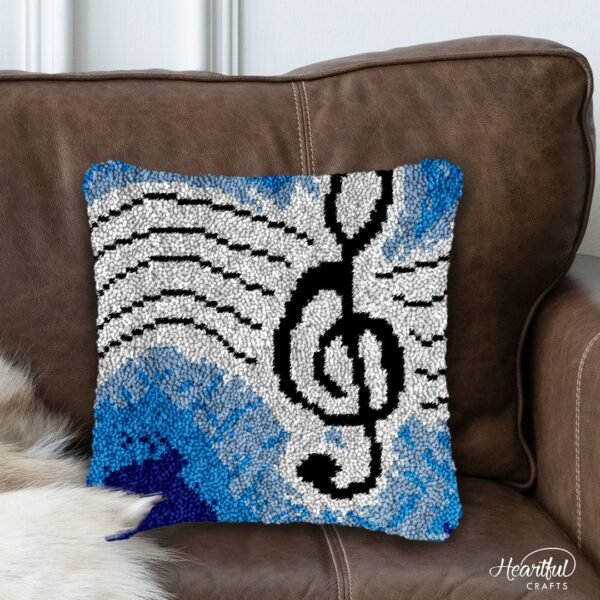 Musical Notes (Blue) - Latch Hook Pillow Kit